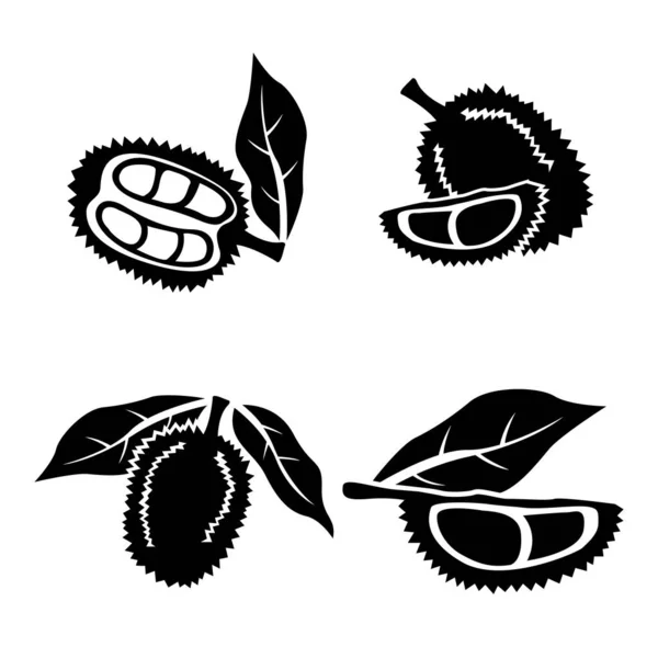 Vector Black Durian Icons Silhouette Set on White Background — ストックベクタ