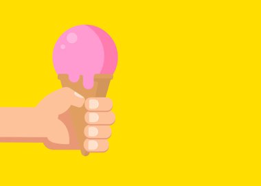 Vektör Düz Çizim El Waffle Konisi 'nde Dondurma Tutar