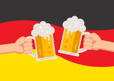 Cheers Hands Alman bayrağı altında bira bardaklarını tutuyor. Ekim Festivali Kutlaması, Festival