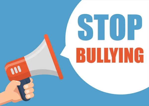 Stop Bullismo - Mano maschile che tiene il megafono — Vettoriale Stock