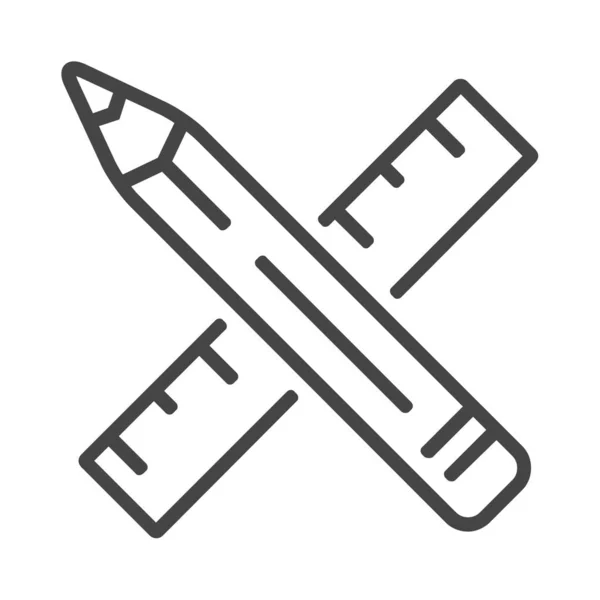 Lápis e ícone de linha de régua no fundo branco — Vetor de Stock