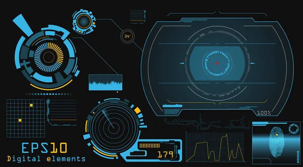 Интерфейс HUD. Электронные элементы — стоковый вектор