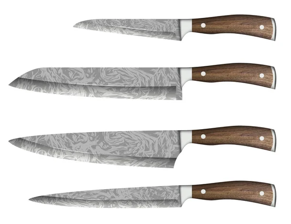 Кухонные ножи изолированные на белом фоне . — стоковый вектор