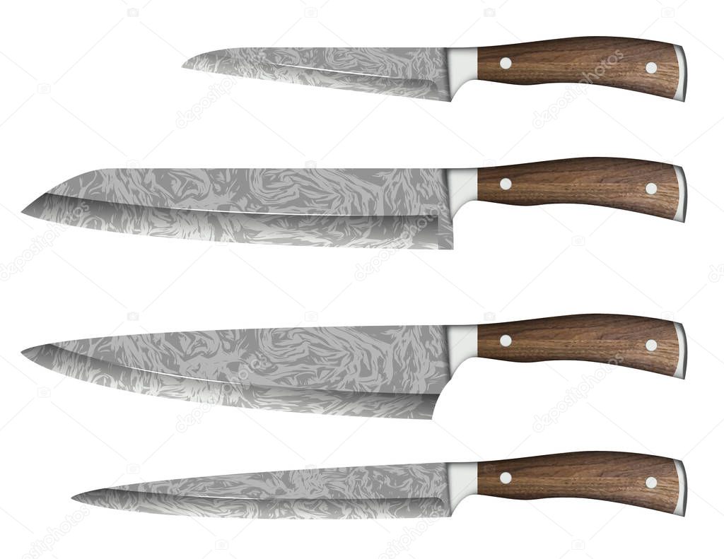 Kitchen knives isolated on white background.