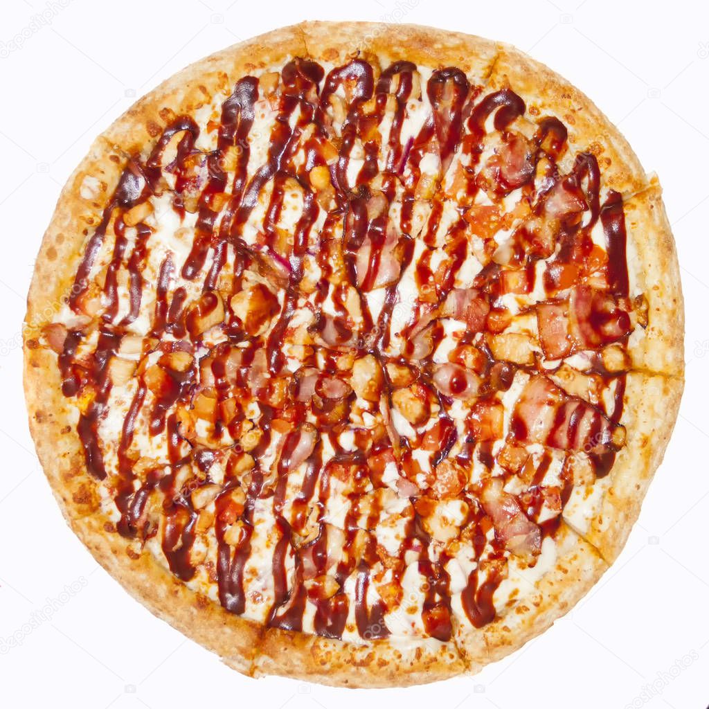 Delicious pizza on a white background