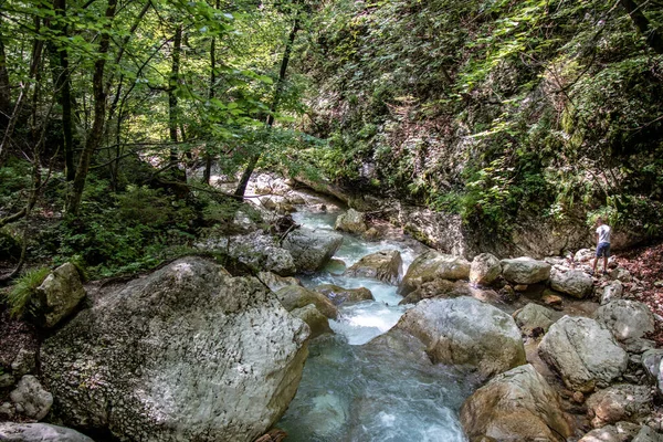 Vista Los Arroyos Ríos Salvajes Desfiladero Los Alpes Europa Agua — Foto de Stock
