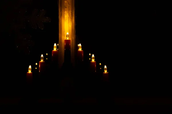 Traditional christmas chandelier in the window — Stock Photo, Image