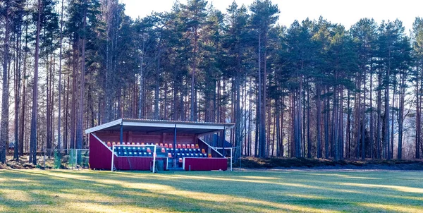 Football stadium with a view of the grandstand in Nordmark / Swe — Stock Photo, Image