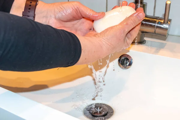View Female Hands Washing Running Water Soap Disinfection Corona Virus Telifsiz Stok Fotoğraflar