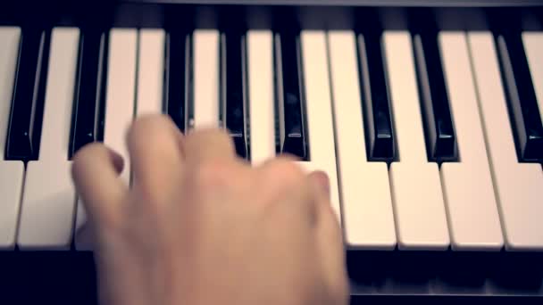 Synthesizer Keyboard Fingers Close Piano Keys Men Hands Play Solo — Stock Video