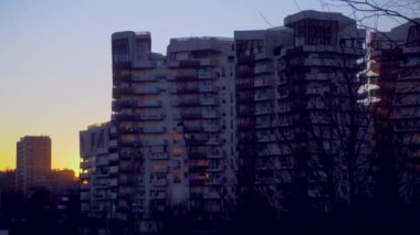 MILAN, ITALY - 06/03/2020: Modern architecture and tower in a new commercial and residential area. Milan City Life. Modern houses made of concrete, glass and wood. Lombardy. Sunset. 