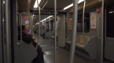 Milan Italy, March 6, 2020: Metro in the city. A subway train arrives at the station. Transport in the city of fashion. Affory FN Station. 