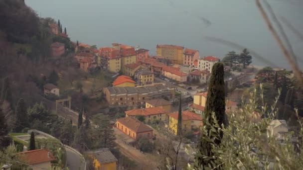 Lake Como Olaszország Gyönyörű Kilátás Nyílik Tóra Kisvárosokra Part Mentén — Stock videók