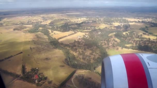 Flying Airplane Australia Sunrise Sunset Airplane Illuminator Airplane Wing Flies — Stock Video