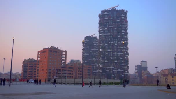 Arquitectura Moderna Nuevo Centro Negocios Milán Paseo Marítimo Porta Nova — Vídeos de Stock