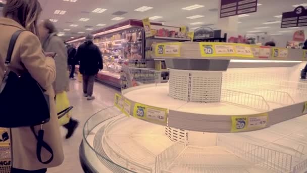 Milaan Italië Februari 2020 Lege Schappen Supermarkt Paniek Van Het — Stockvideo