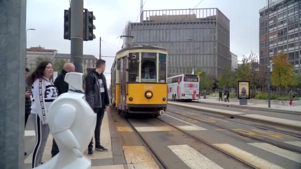 Milan Italy March 2020 Robot Walks City Streets People Take — Stock Video