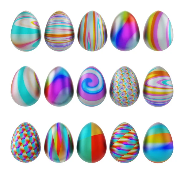 Barevné Velikonoční Vajíčka Stojí Řadě Izolovaném Pozadí Ilustrace — Stock fotografie