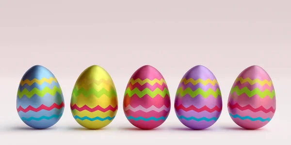 Huevos Pascua Color Pie Una Fila Sobre Fondo Liso Ilustración — Foto de Stock