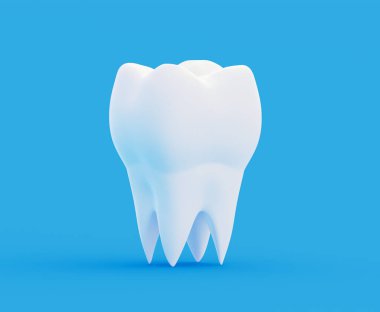 Temiz, sağlıklı, güçlü diş azı dişi, kalsiyum ve florür diş macunu. 3d illüstrasyon