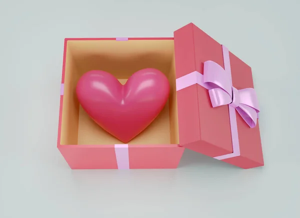 Corazón Rojo Una Caja Regalo Abierta Con Arco Ilustración — Foto de Stock