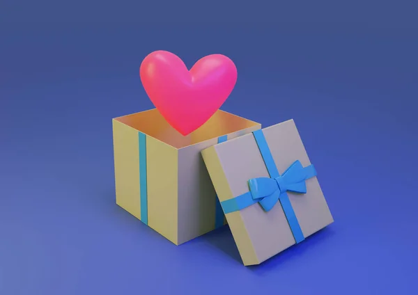 Cuore Rosso Una Confezione Regalo Aperta Con Fiocco Illustrazione — Foto Stock