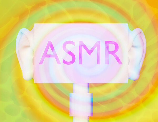 microphone asmr with ear, autonomous sensory meridian response. 3d illustration