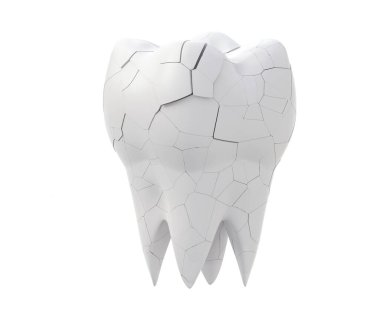 Kırık azı dişi ve beyaz arka planda izole edilmiş tüm diş. 3d illüstrasyon