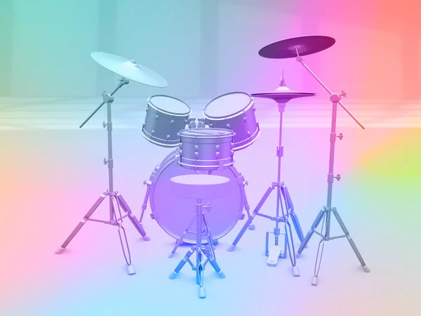 虹色の背景に太鼓のセット 3Dイラスト — ストック写真