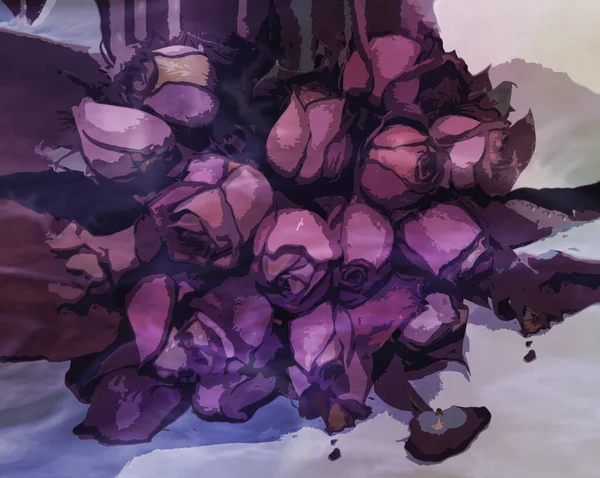 Bukett Med Lila Stiliserade Rosor Blomma Ljus Bakgrund — Stockfoto