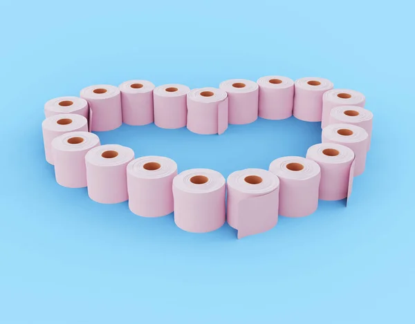 Серце Рожевого Туалету Паперових Рулонів Синьому Фоні Ілюстрація — стокове фото