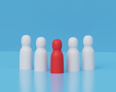 İş ekibinin konsept lideri. Beyaz adamlar kırmızı rengin liderine saldırıyor. 3d illüstrasyon