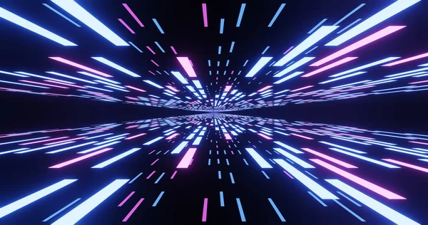 Soyut parlak neon çizgiler ve çizgiler. Geçmişe dönük fütüristik geçmiş. Uçan neon şeritli soyut bir arka plan. 3d illüstrasyon