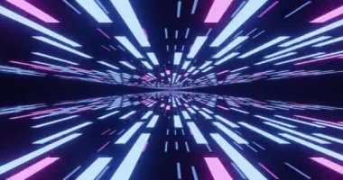 Soyut parlak neon çizgiler ve çizgiler. Neon pembe ve mavi parçacıklar animasyonu. Geçmişe dönük fütüristik geçmiş. Animasyon uçan neon çizgili soyut bir arka plan. 4K görüntü, 3D oluşturulmuş video