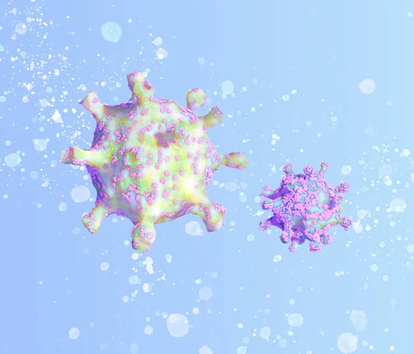Bright Lurid Beautiful Coronavirus Cells Blue Background Covid Concept Illustration — Stock Photo, Image