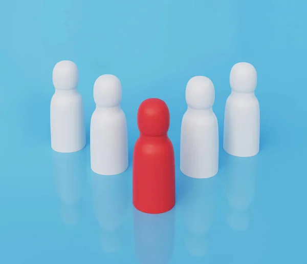 商业团队的概念领导 成群结队的白人追求红色的领导者 3D说明 — 图库照片