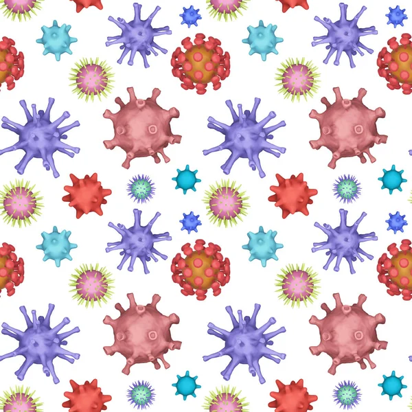 Seamless Patern Different Kinds Viruses Coronavirus Herpes Biology Organisms Backdrop — Stock Photo, Image
