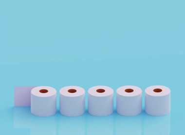 Küçük arka planda basit tuvalet kağıdı ruloları, mesajlar için yer. 3d illüstrasyon