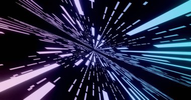 Soyut parlak neon çizgiler ve çizgiler. Geçmişe dönük fütüristik geçmiş. Uçan neon şeritli soyut bir arka plan. 3d illüstrasyon