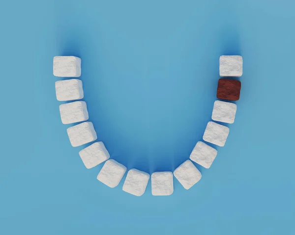 Concepto Cuidado Salud Dental Diente Dulce Dientes Azúcar Solo Molar —  Fotos de Stock