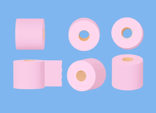 Набор Розовых Рулонов Туалетной Бумаги Голубом Фоне Иллюстрация — стоковое фото