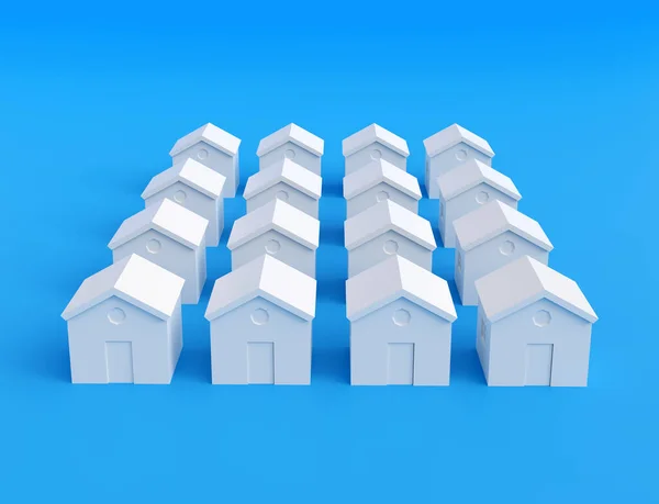 小さな白い家 未来的な町のブロック抽象的なCgi表現 3Dイラスト — ストック写真