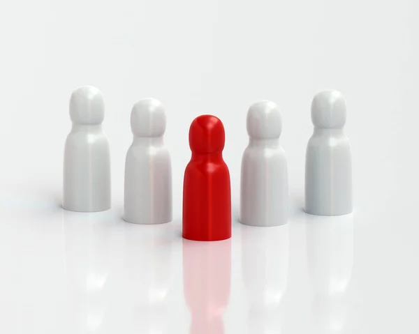 商业团队的概念领导 成群结队的灰色男人喜欢红色的领导者 有价值的员工 3D说明 — 图库照片