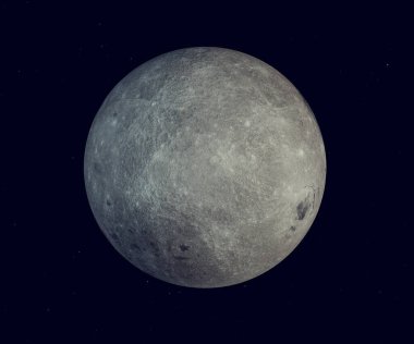 Dolunay, Nasa 'nın haritası olan kraterler ve yüzeysel detaylarla kara gece arka planında izole edildi. 3d illüstrasyon