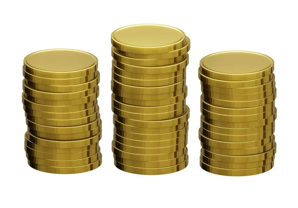 Stack Monete Oro Isolato Bianco Rendering — Foto Stock