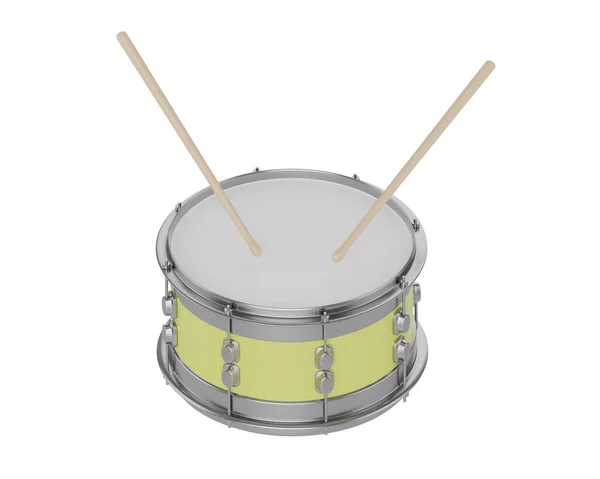 Gele Snaredrum Drumsticks Een Witte Geïsoleerde Achtergrond Illustratie — Stockfoto