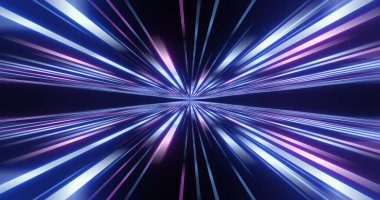 Yüksek hızın soyut görüntüsü. Pembe mavi çizgi kompozisyonu. Soyut parlak neon çizgiler ve çizgiler. Uçan neon şeritli soyut bir arka plan. Hareket 3d illüstrasyon