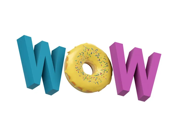 Texto Colorido Wow Com Donut Ilustração — Fotografia de Stock