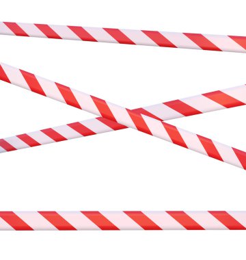 Beyaz, üç boyutlu bir renkte izole edilmiş kırmızı-beyaz sinyal yasaklama bantları