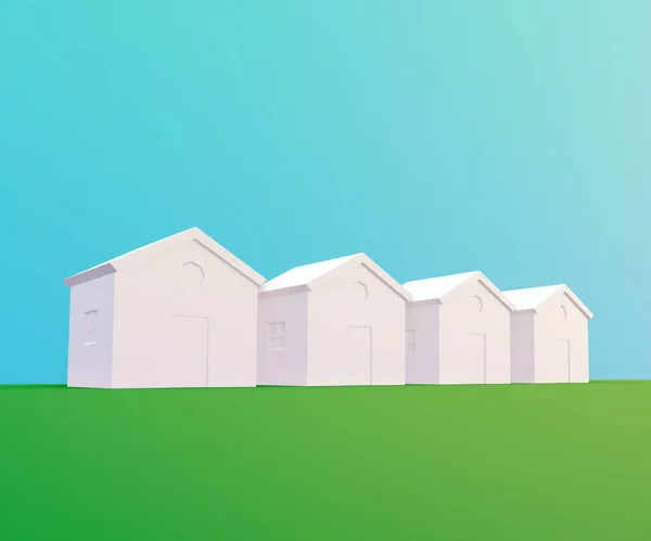 Small white houses, futuristic town block abstract cgi representation, 3d illustration